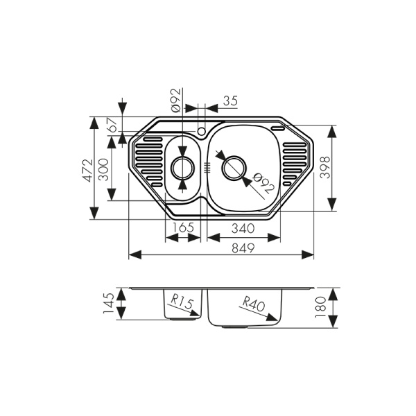 KSS-8547 Мойка из нержавеющей стали KAISER 849*472*180